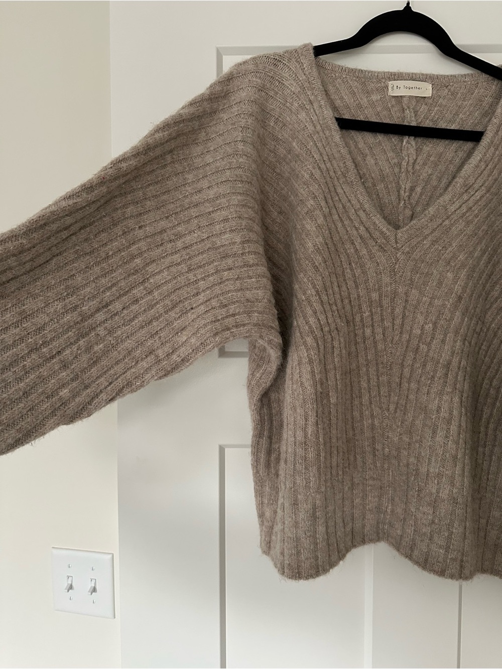 Women’s By Together Tan V-Neck Cozy Sweater - Picture 3 of 7